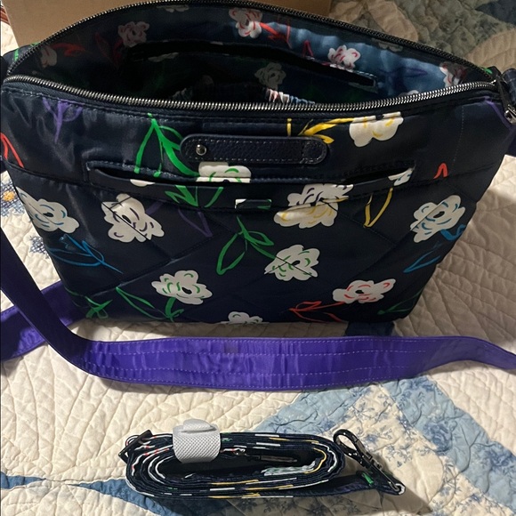 Lug Navy Floral Crossbody Bag with Purple Strap - Picture 4 of 8